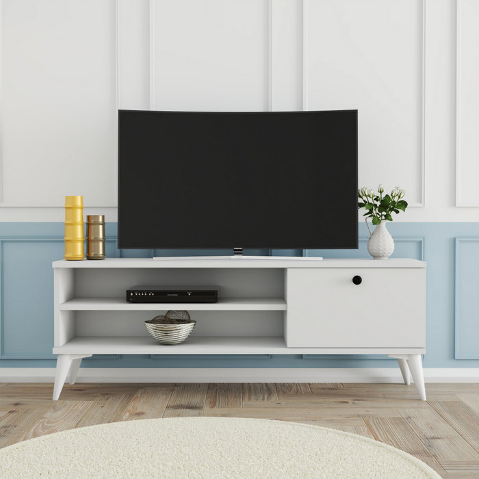 Hanah Home Retro 1564 Soporte TV 120cm Tablero Melamina Blanco Patas 15cm
